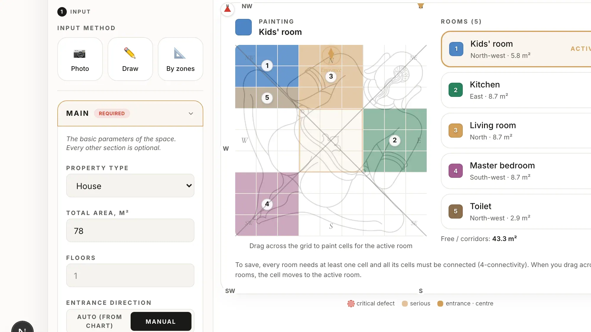 A result from the app: the mandala with rooms and section scores